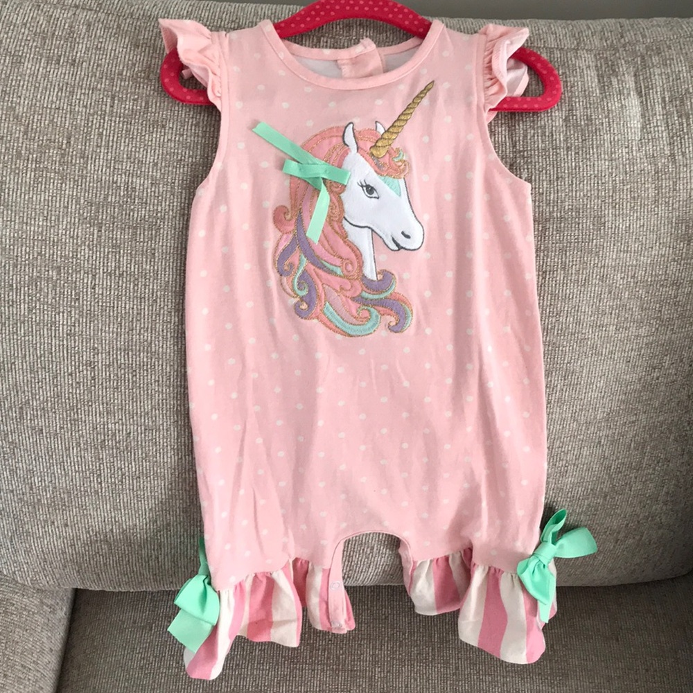 Ricrac Ruffle, Unicorn Romper 🦄, 12 mo